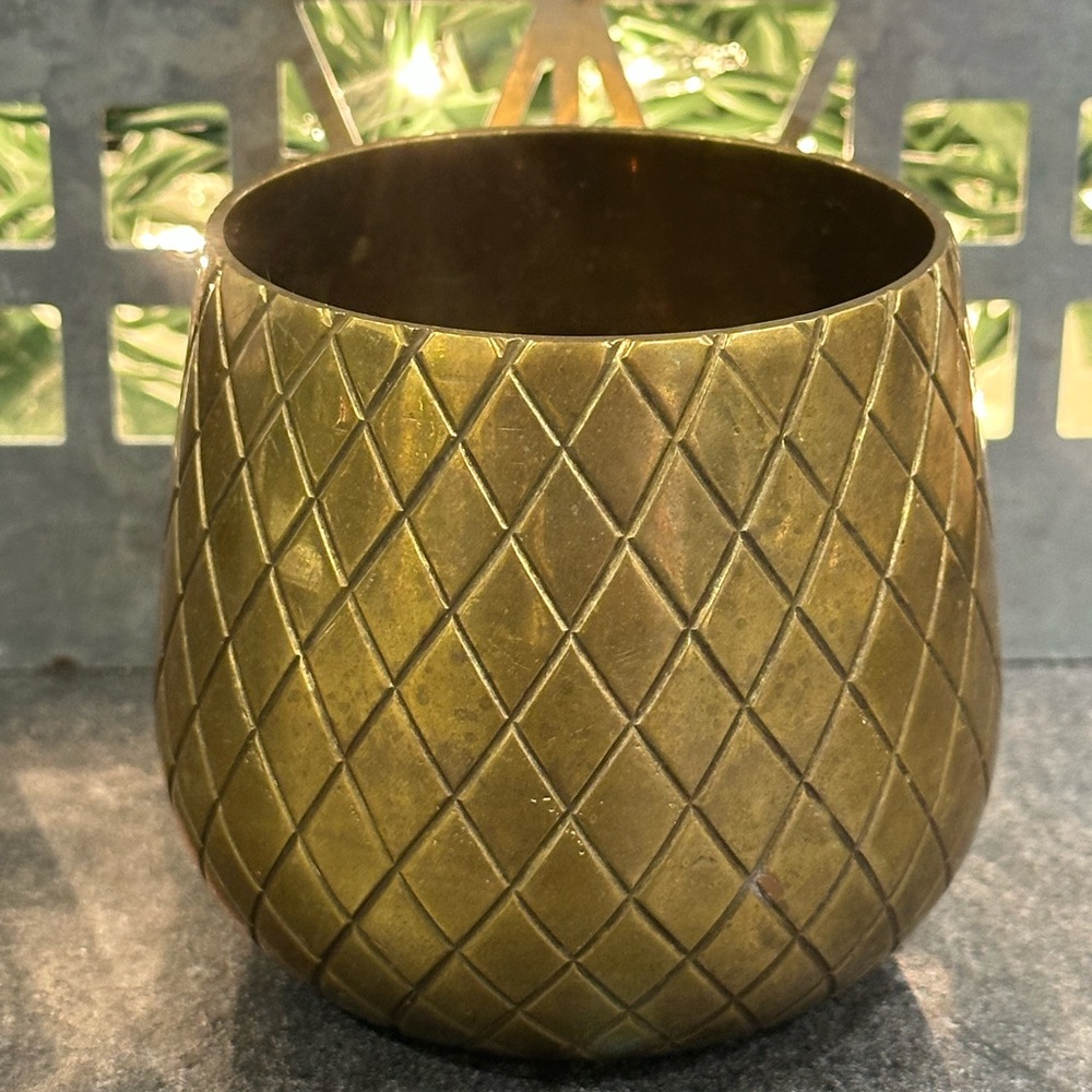 Vintage brass  cross hatch design textured Home Accent Vase